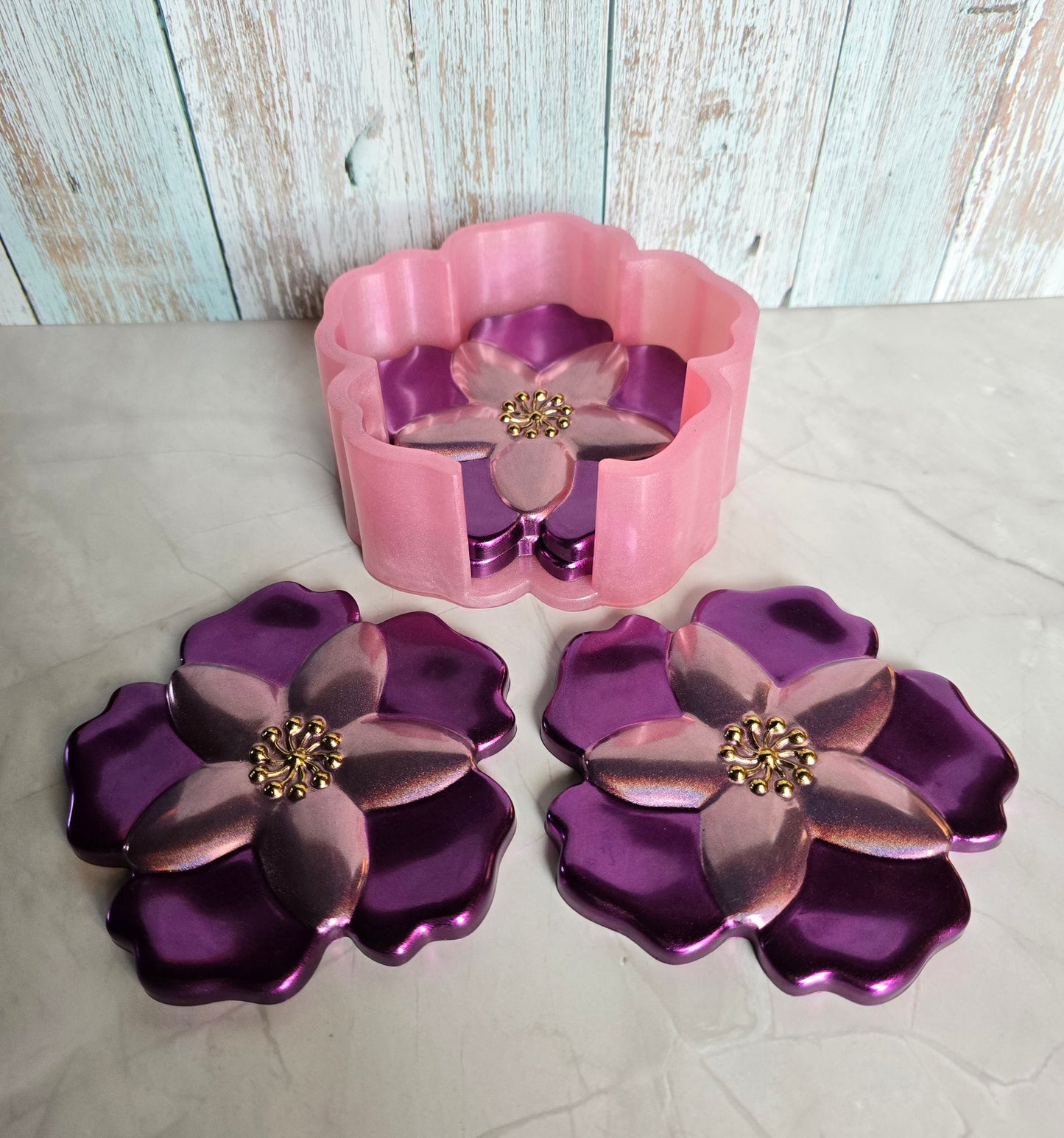 Sous-Verres et Support Fleur Violet/Rose