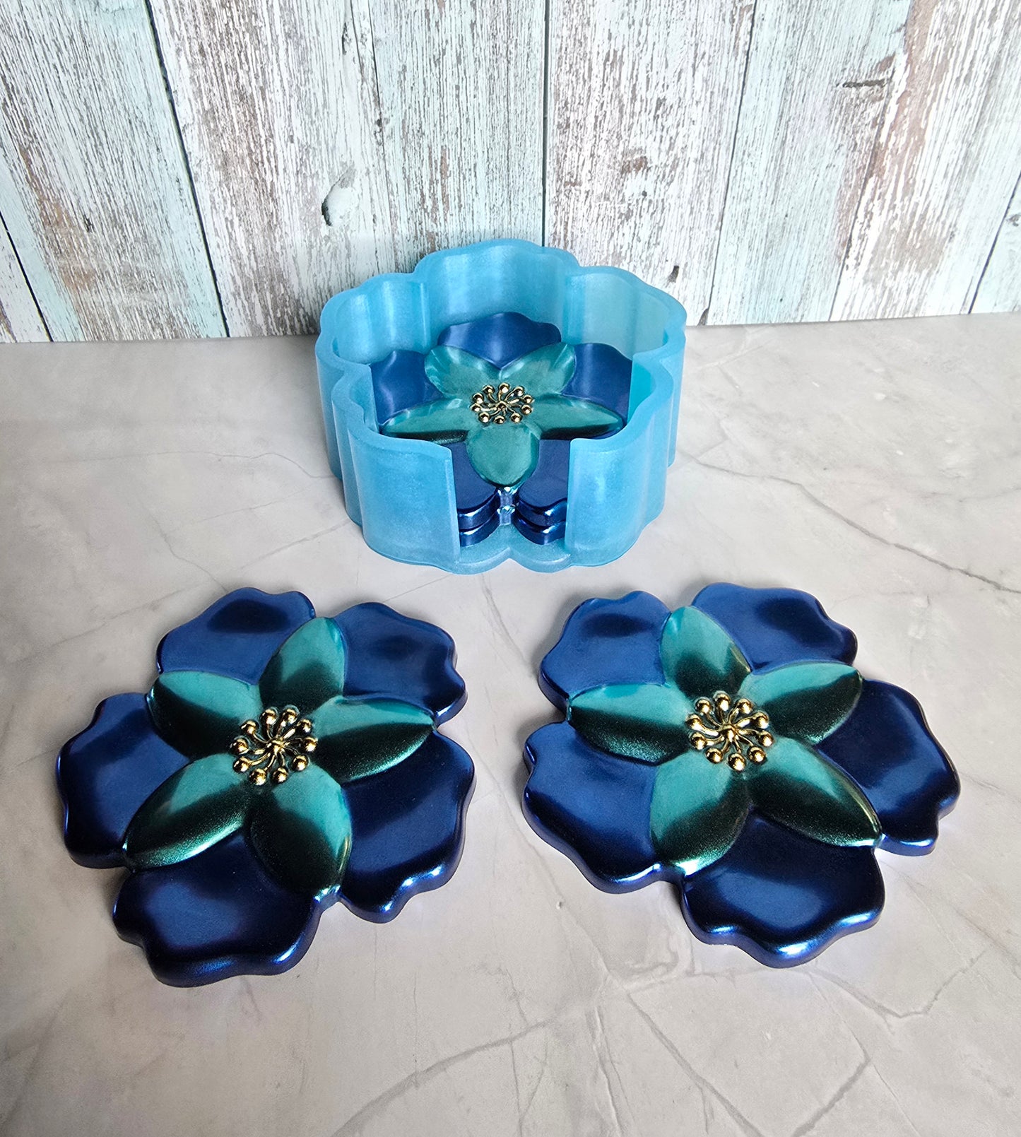 Sous-Verres et Support Fleur Bleu