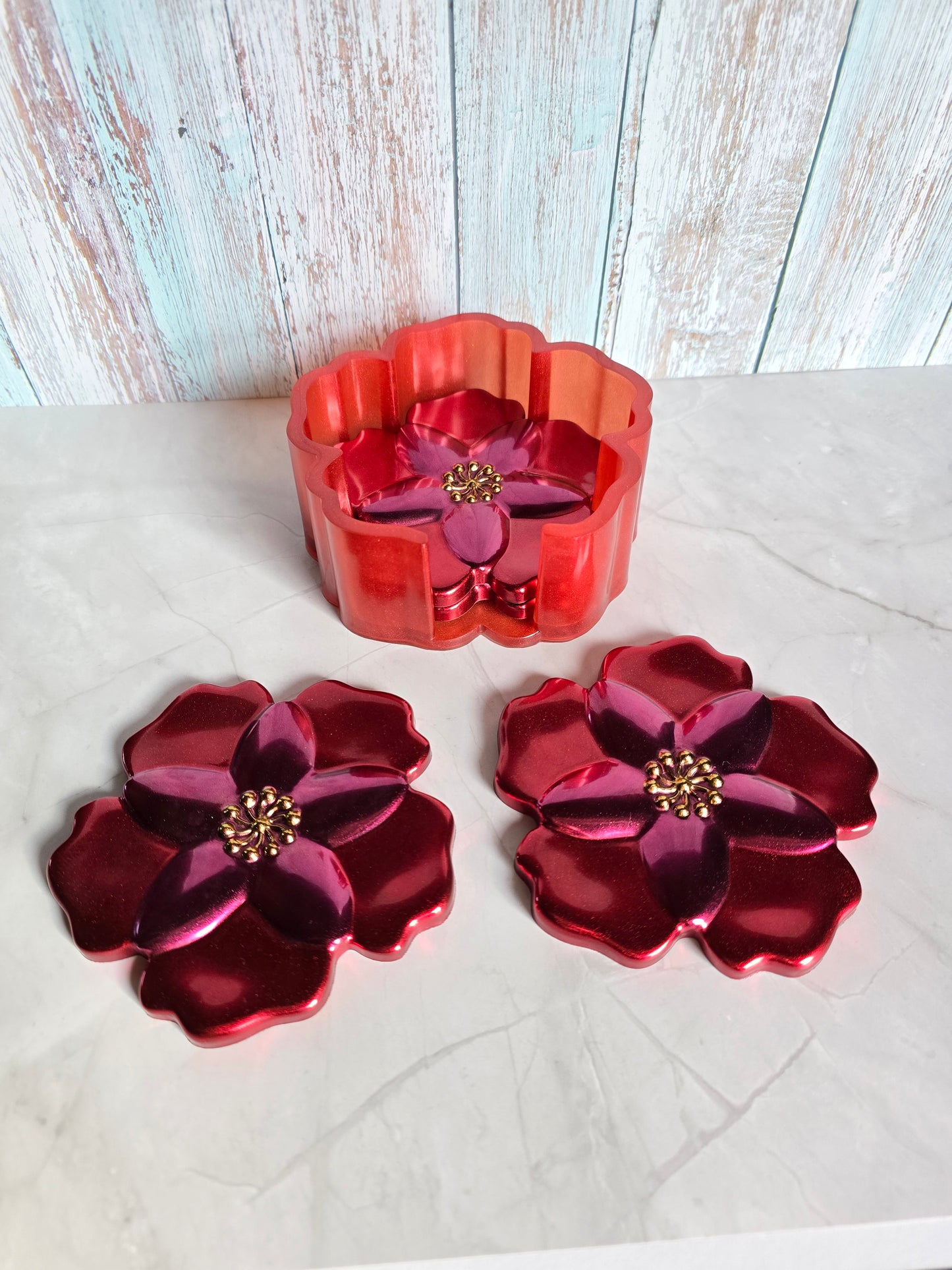 Sous-Verres et Support Fleur Rouge