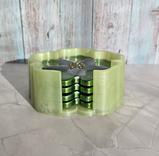 Sous-Verres et Support Fleur Vert