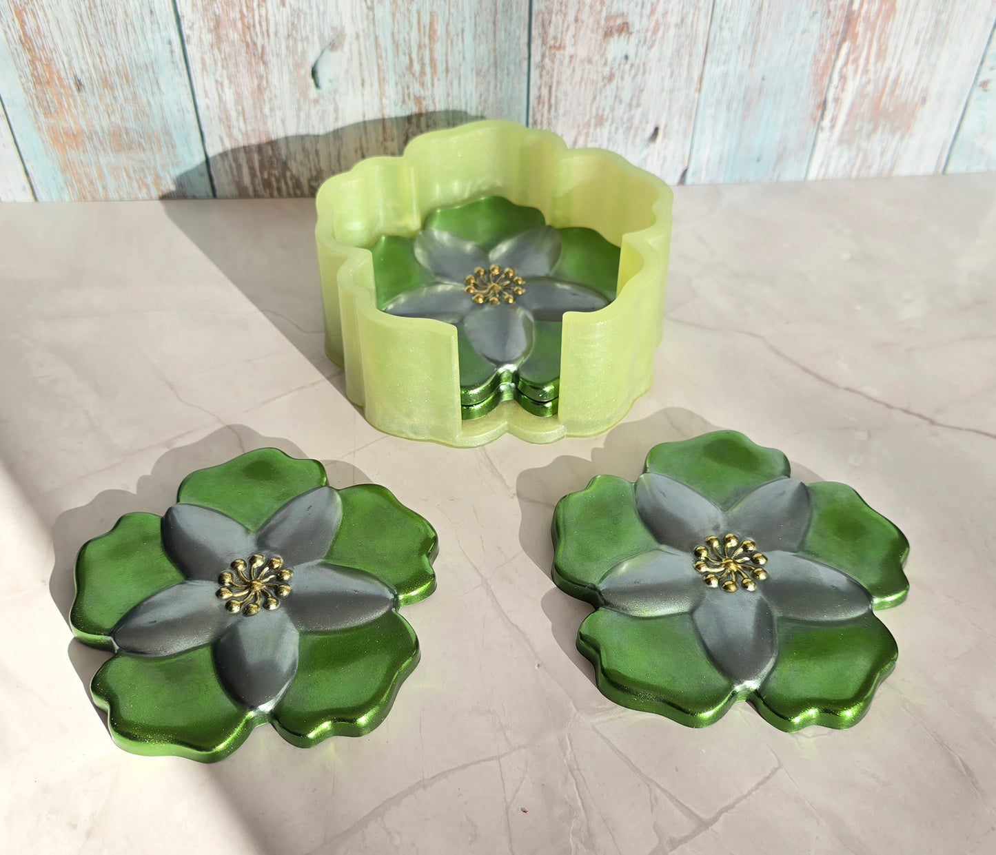 Sous-Verres et Support Fleur Vert