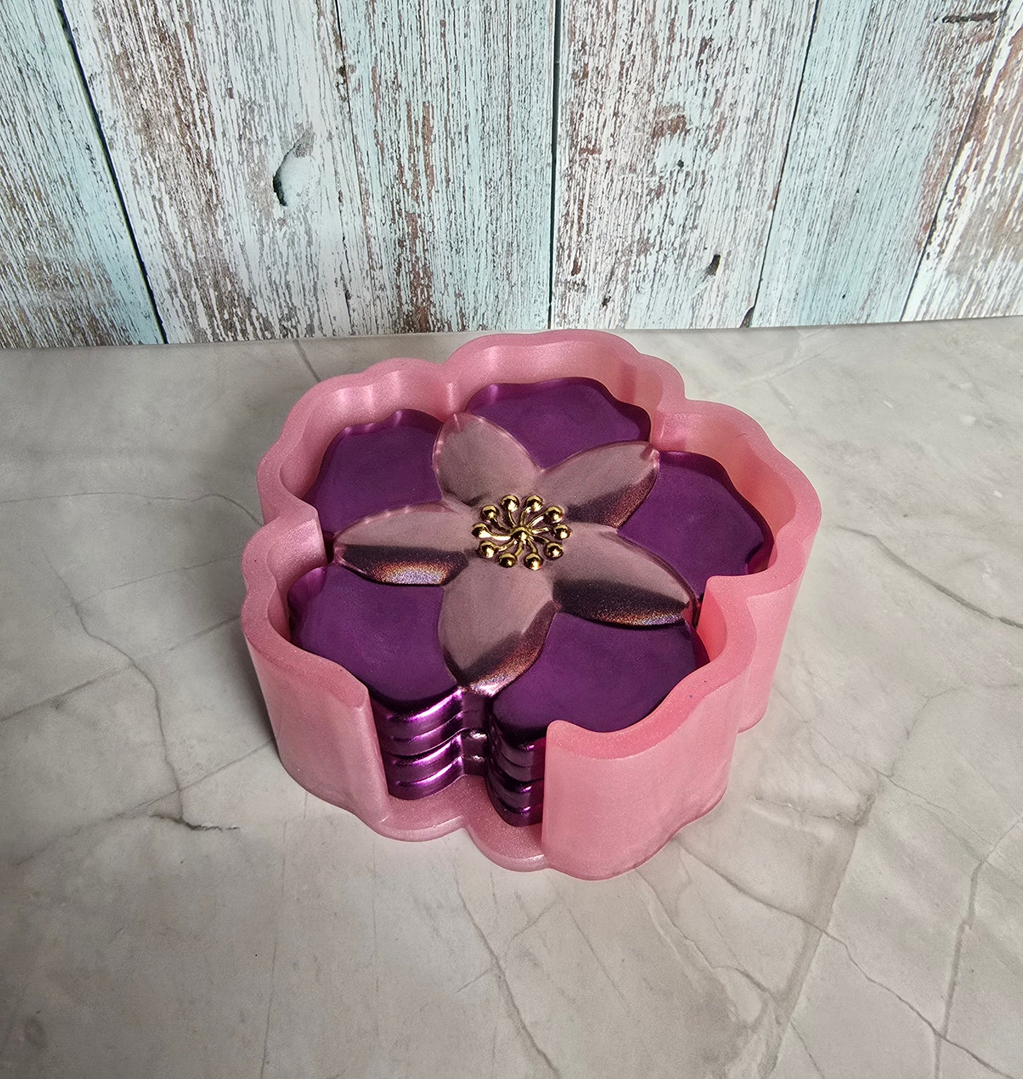 Sous-Verres et Support Fleur Violet/Rose