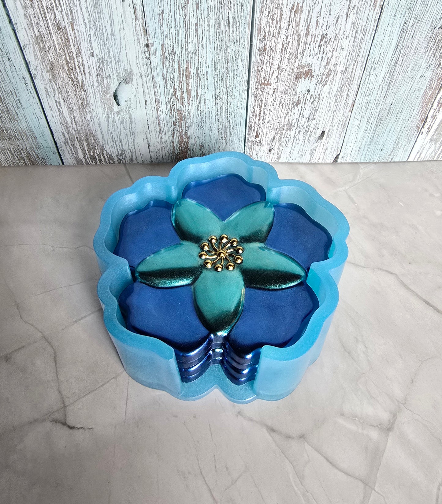 Sous-Verres et Support Fleur Bleu