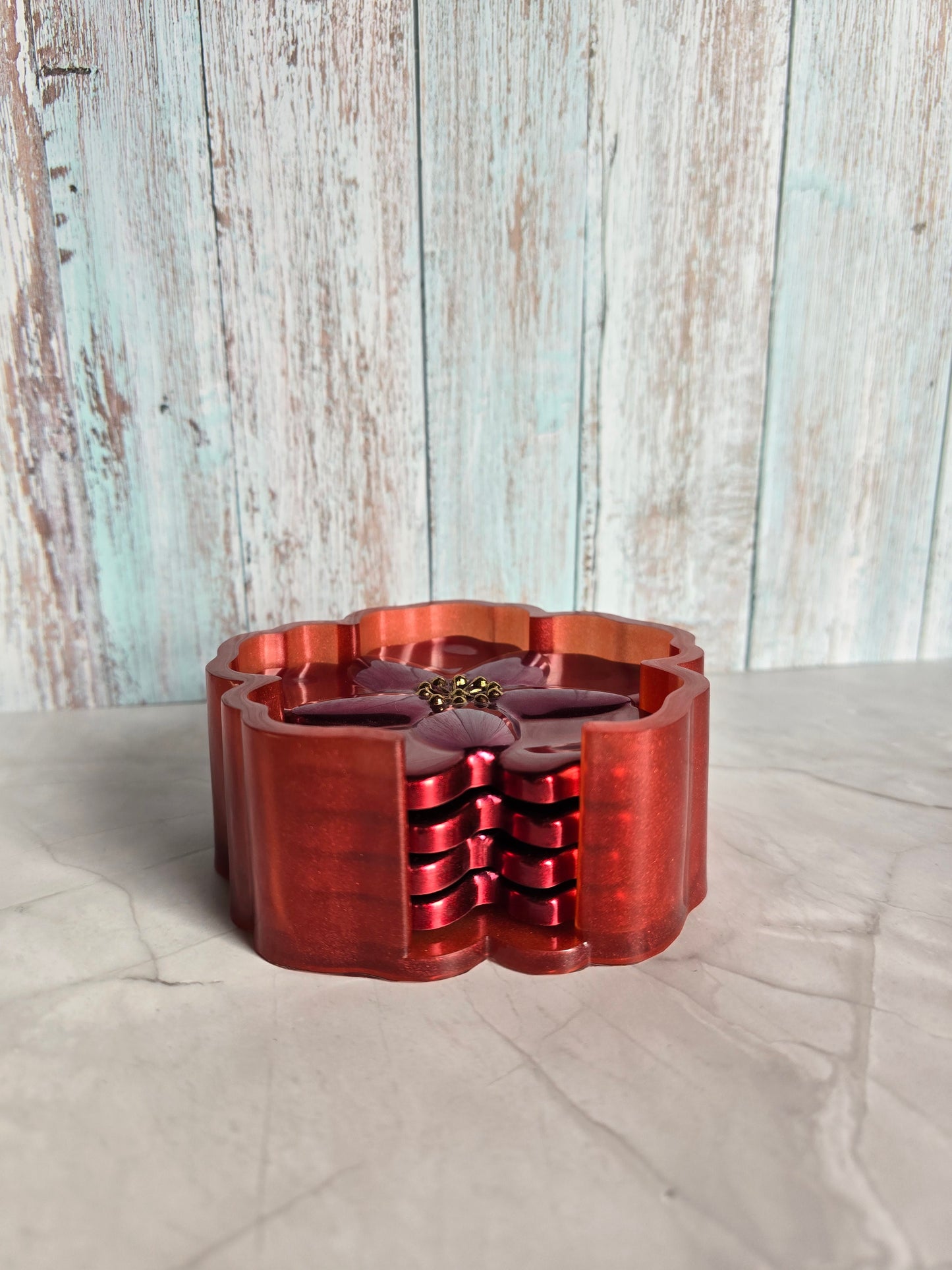 Sous-Verres et Support Fleur Rouge