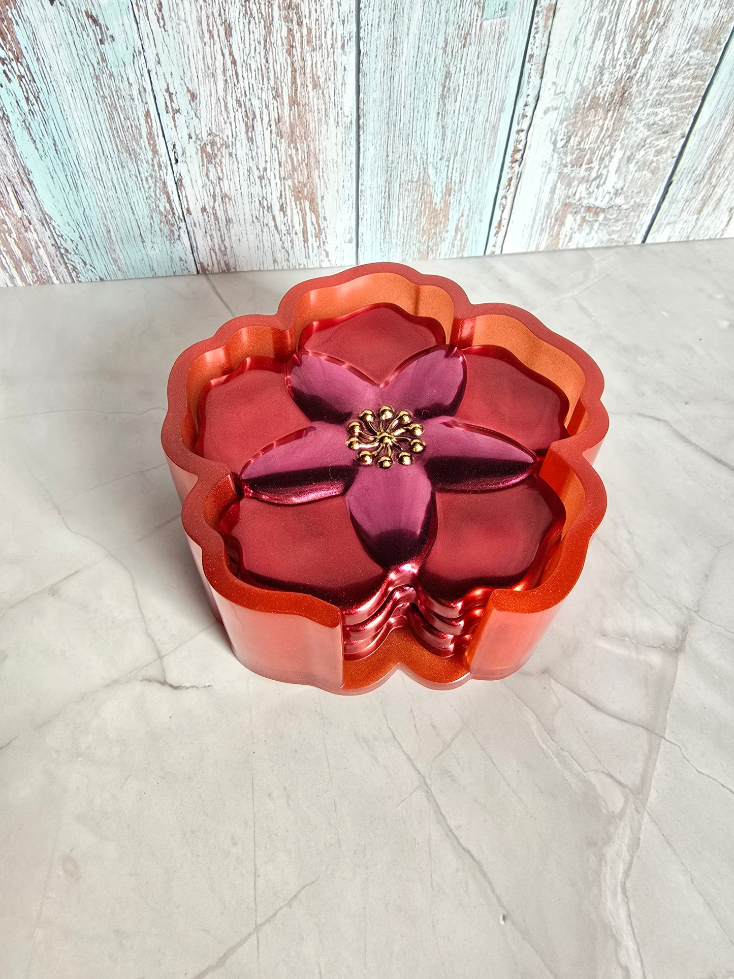 Sous-Verres et Support Fleur Rouge