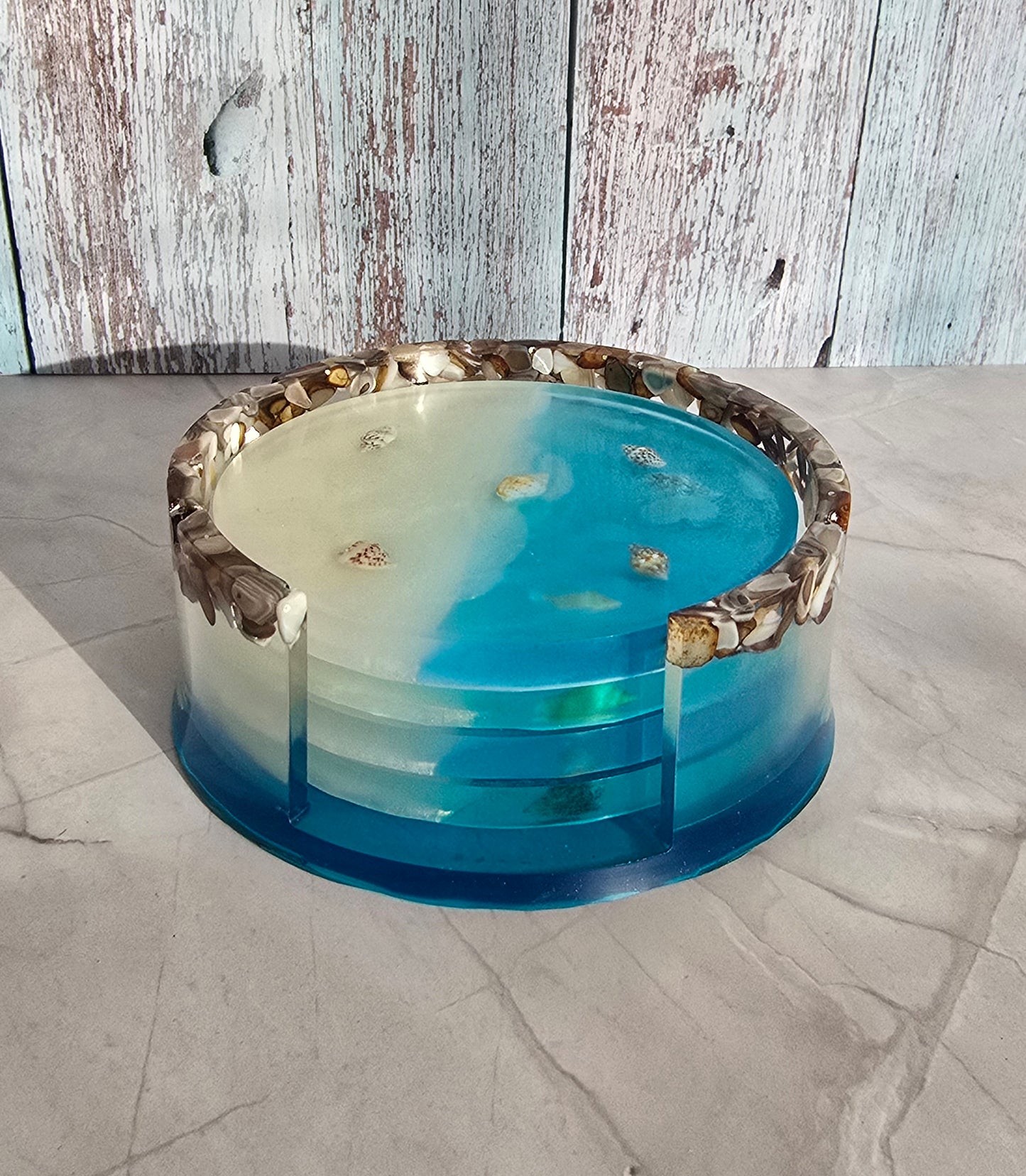Sous-Verre et Support Rond avec incrustation coquillages