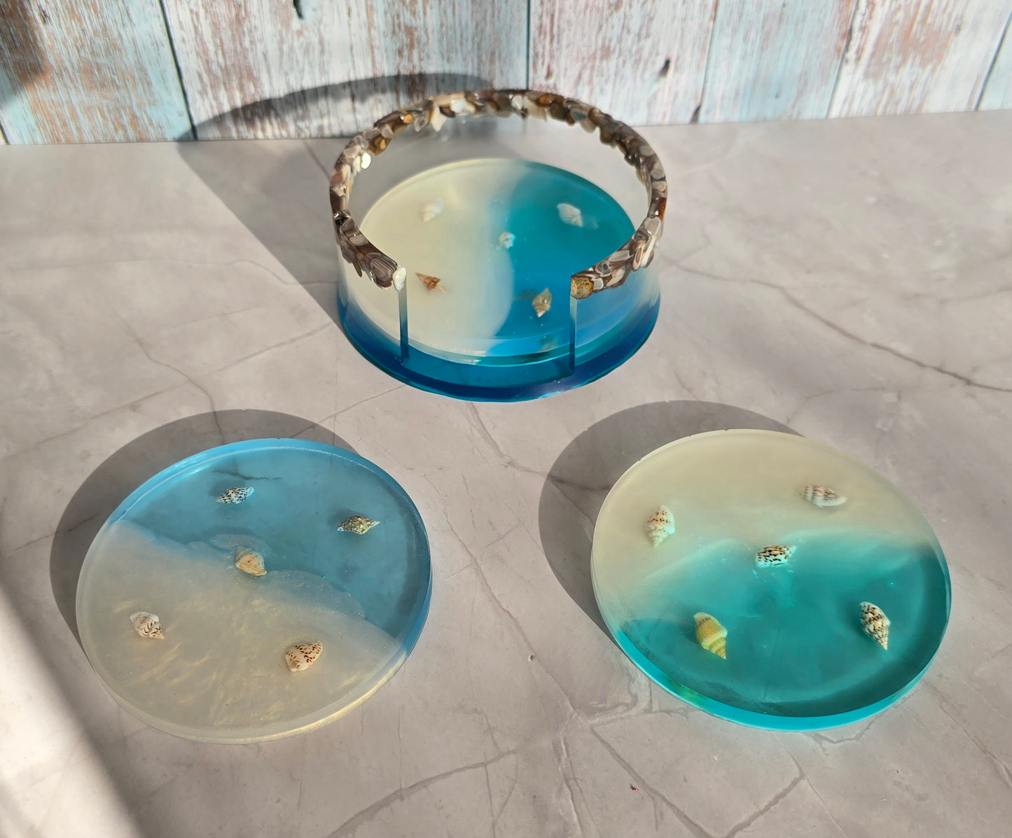 Sous-Verre et Support Rond avec incrustation coquillages