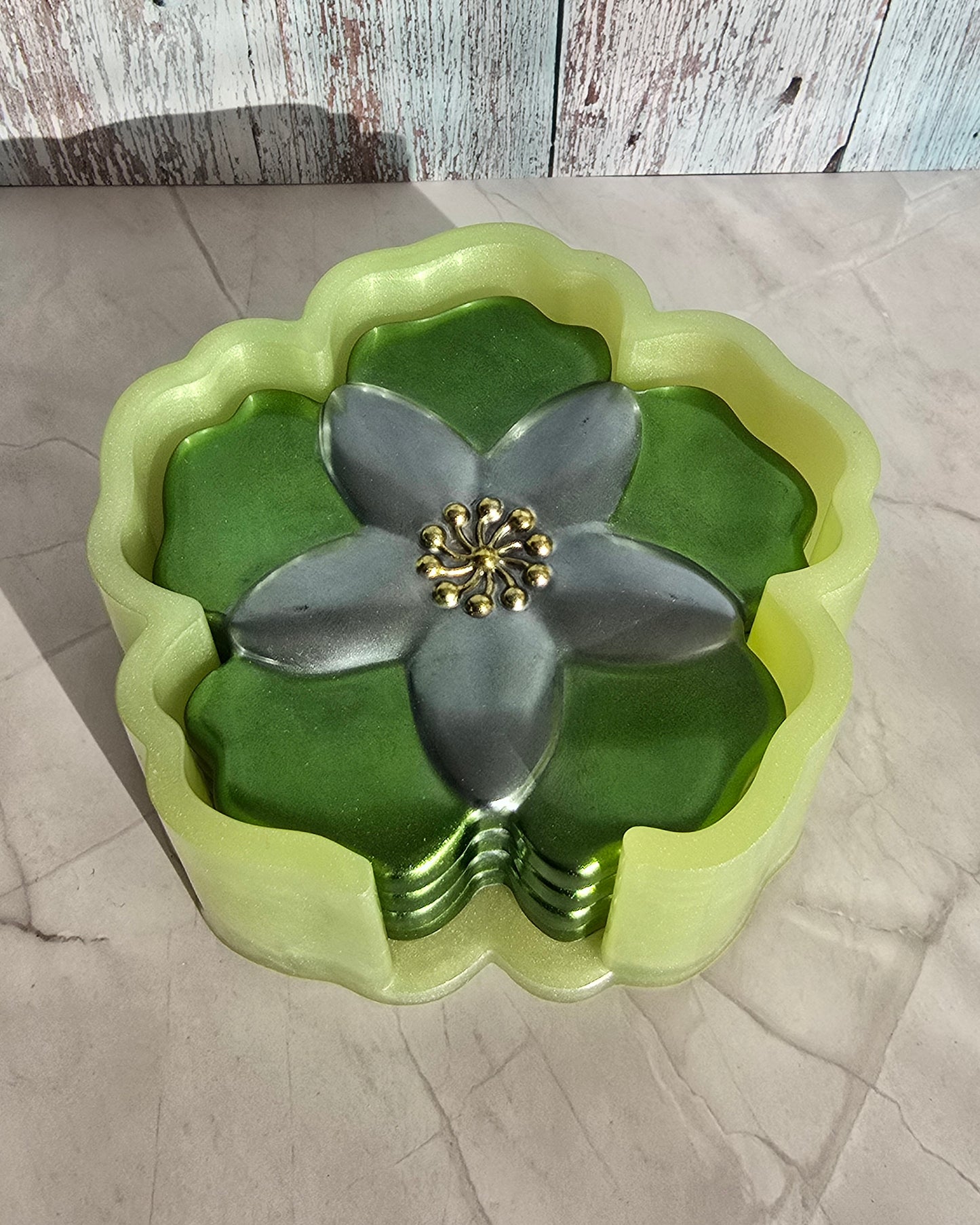 Sous-Verres et Support Fleur Vert
